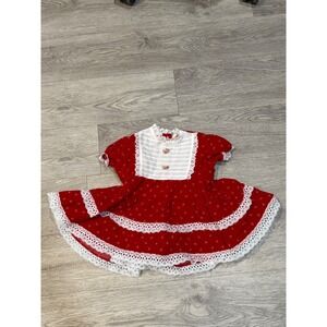 VTG Dainty Miss Red Floral Print Lace Trim Baby Dress Made in USA‎ holiday